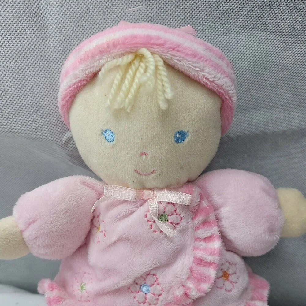 Carter’s Just One Year Pink Flower Blonde Hair Doll Dolly Rattle Lovey Flower
